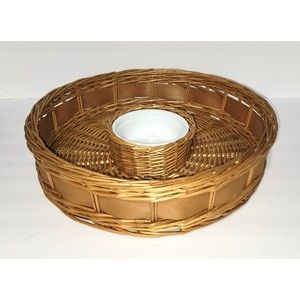 Rattan wicker chip and dip serving basket tray bowl vintage